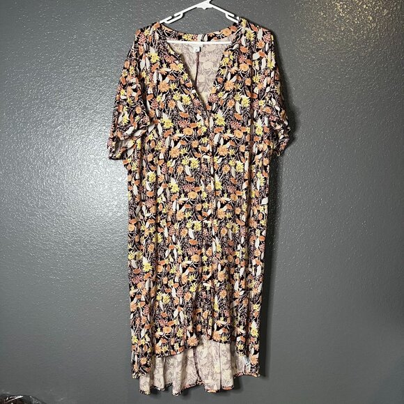 Ava & Viv Womens Floral Midi Dress Size 3X Babydoll Resortwear Travel - Picture 1 of 8